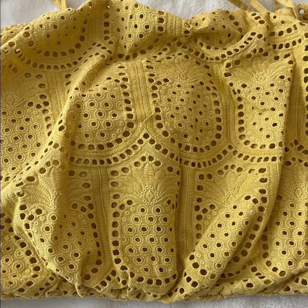 Greylin Mustard Eyelet Tie-Shoulder Top